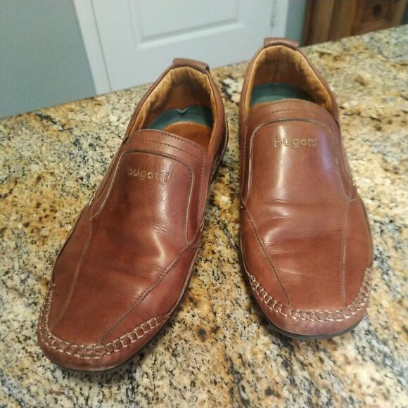 Bugatti Mens Dress Shoes Size US 8 EU 41 Leather Brown Round Toe Slip On - Picture 3 of 12